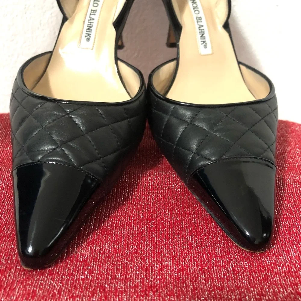 Authentic Manolo Blahnik quilted leather slingback heels. - Picture 3 of 17